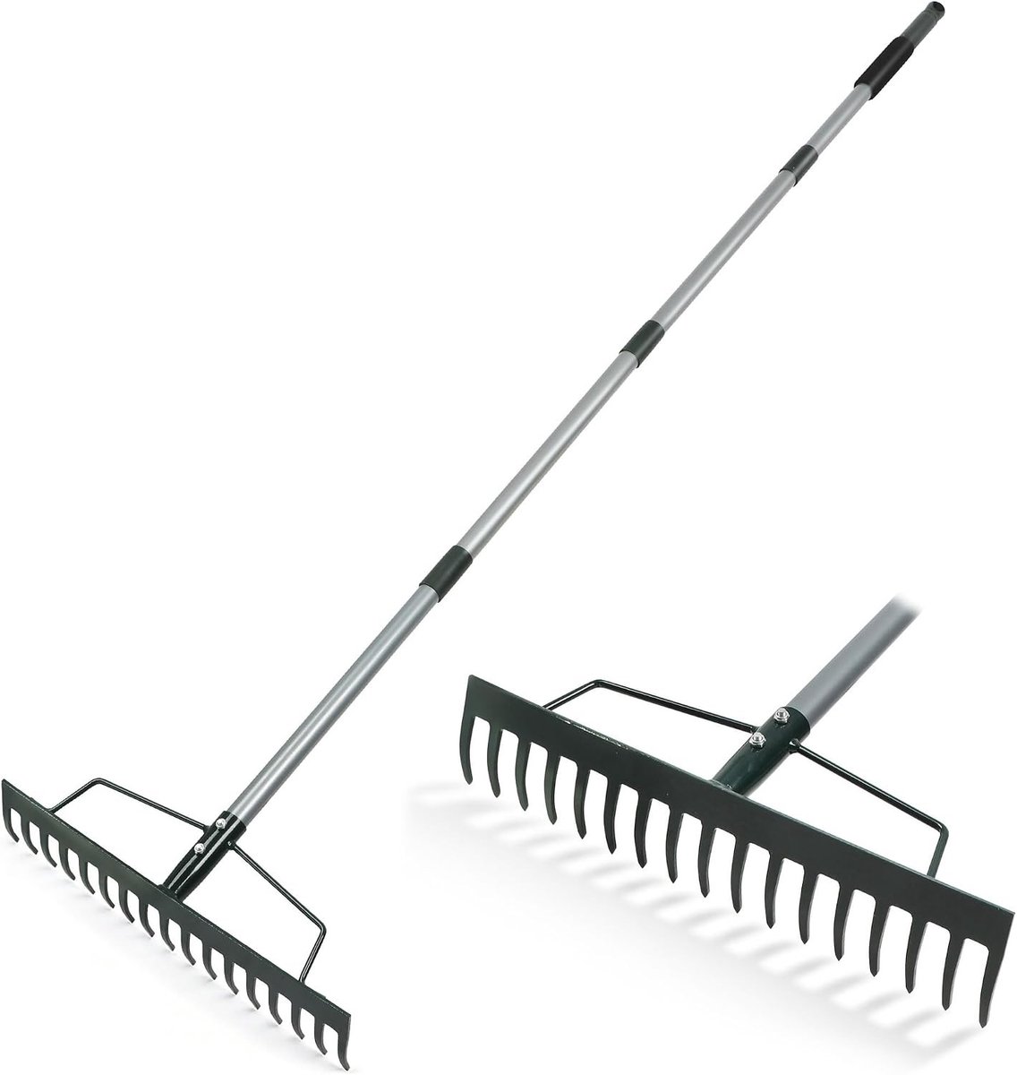 Tuinharkjes klein - Groen - 44 x 44 x 160 cm - Heavy Duty Tuinhark met Lange Steel - Voor Tuinonderhoud