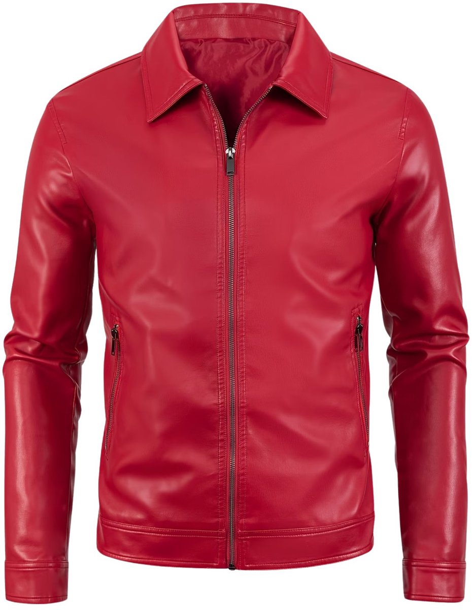 Currero Kunst Leren Jas Leather Jacket Lederen Jas Bomberjack Pilotenjack Blazer Biker Motorjas Motormuis Heren Rood