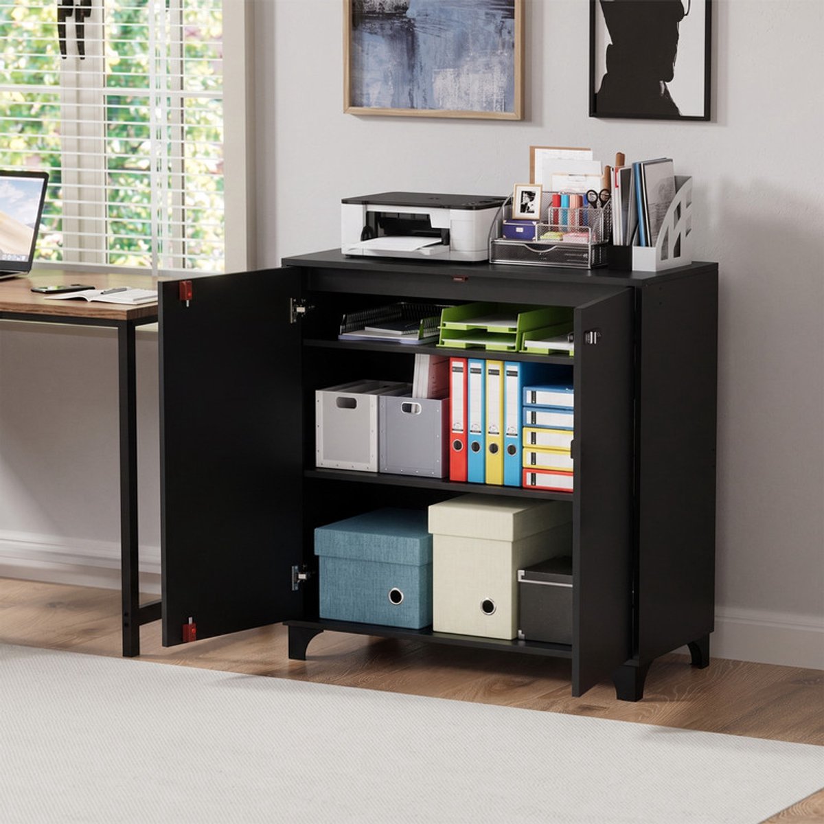 EGGREE Afsluitbare archiefkast met cijferslot voor thuiskantoor - zwart - 80 x 40 x 90 cm