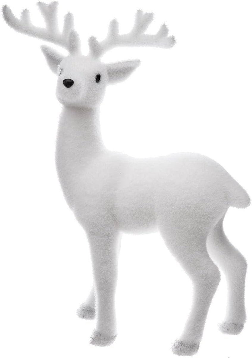 FEERIC Christmas Kerstfiguur Rendier - 47 cm - Metaal - Wit - Gevlokt