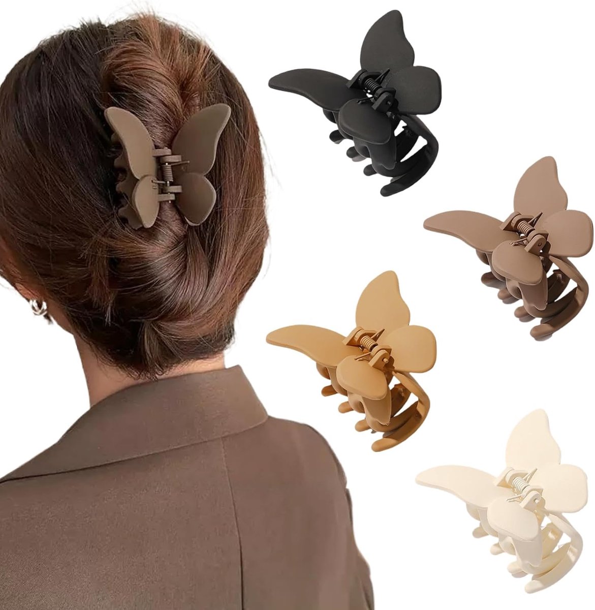4pcs Butterfly Hair Clips, Medium Matte Hair Clips for Women, Hair Claw, Non-Slip Hair Clips for Women and Girls - ShopVlot