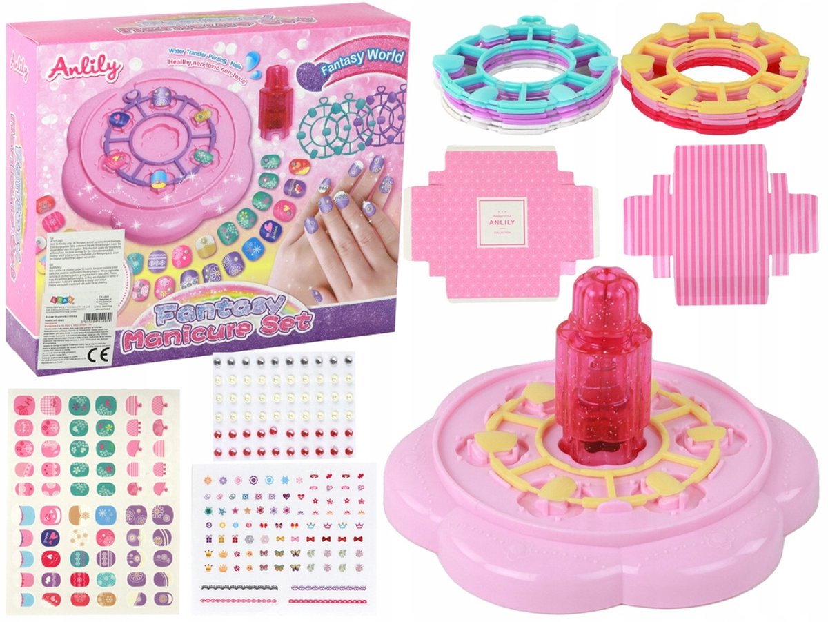 Roze Nagelstudio Set voor Kinderen met Tips, Stickers & Diamantjes