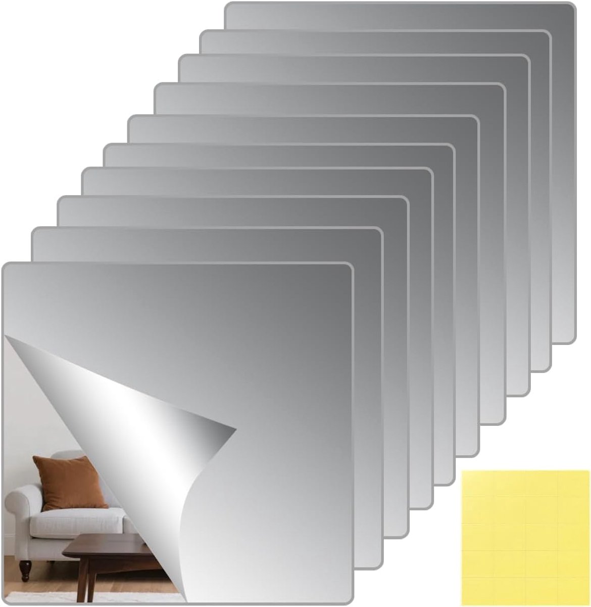 10 stuks spiegels om op te plakken, 20 x 20 cm, zelfklevende spiegel van acryl voor muur - ShopVlot