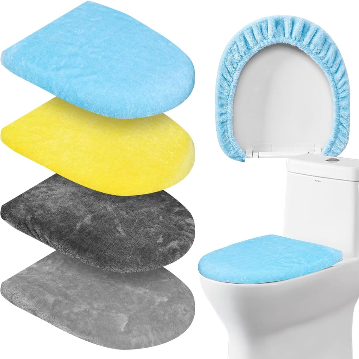 Toilet Lid Cover, 4 Pieces, Soft Toilet Lid Cover Microfiber Dustproof Toilet Cover, Machine Washable with Elastic - ShopVlot