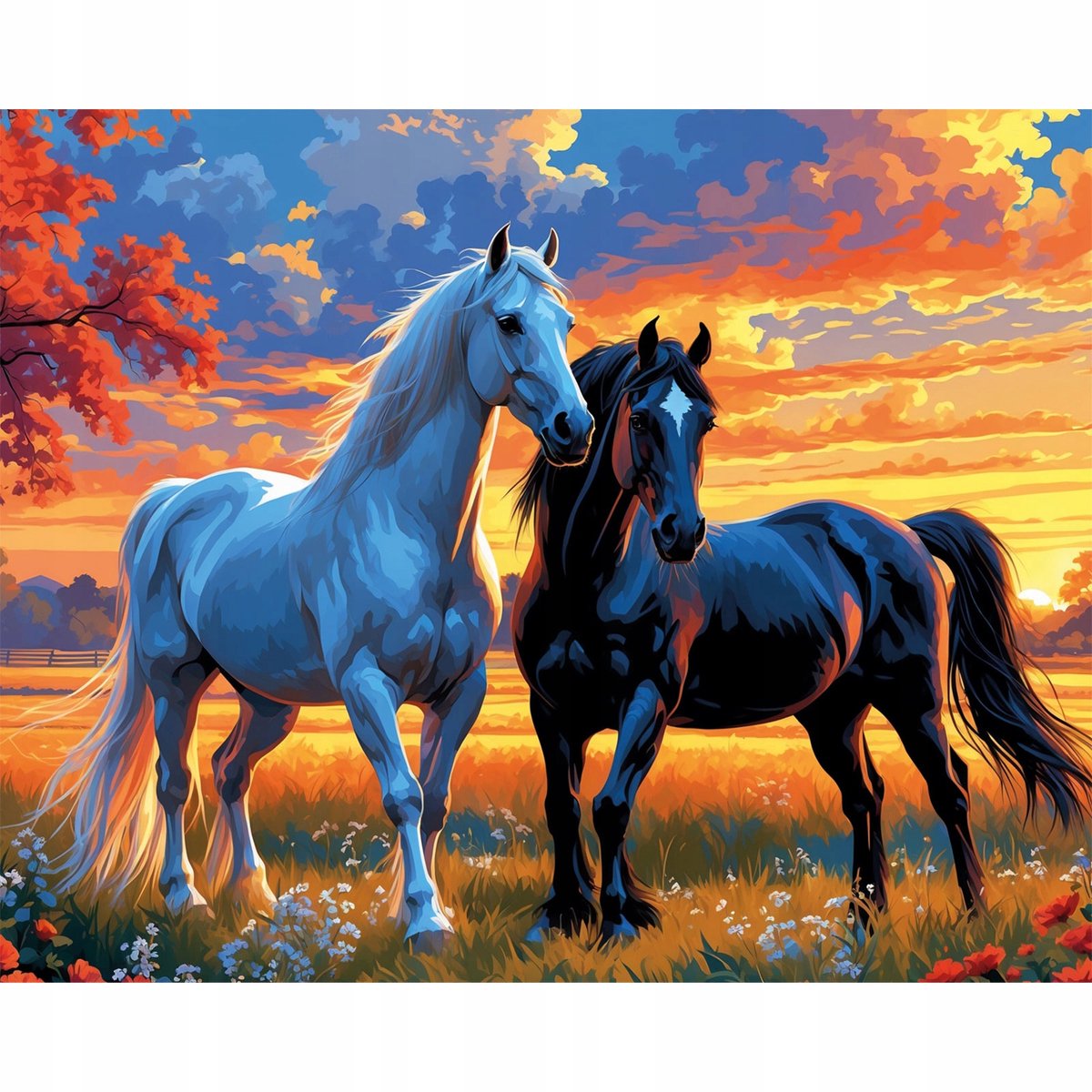 Diamond Painting 40x50 cm - Paarden Zonsondergang, Inclusief Frame