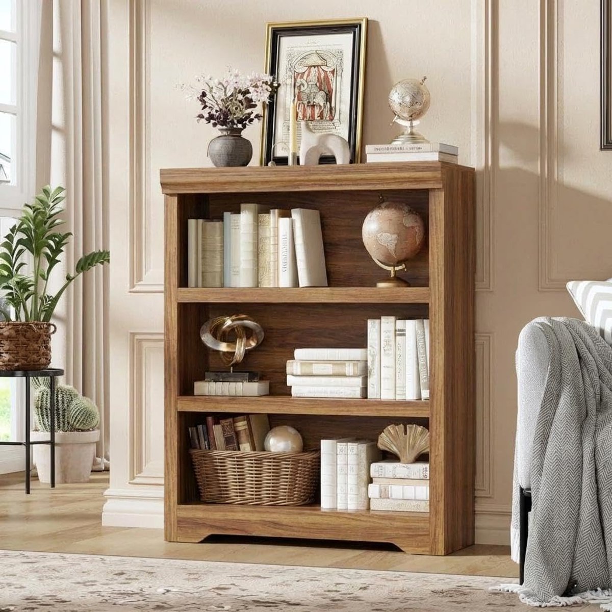 Vintage Boekenkast 3 Lagen - 60x29.5x100cm - Verstelbare Planken - Kantelbeveiliging - Open Opbergkast - Voor Woonkamer Kantoor - Bruin