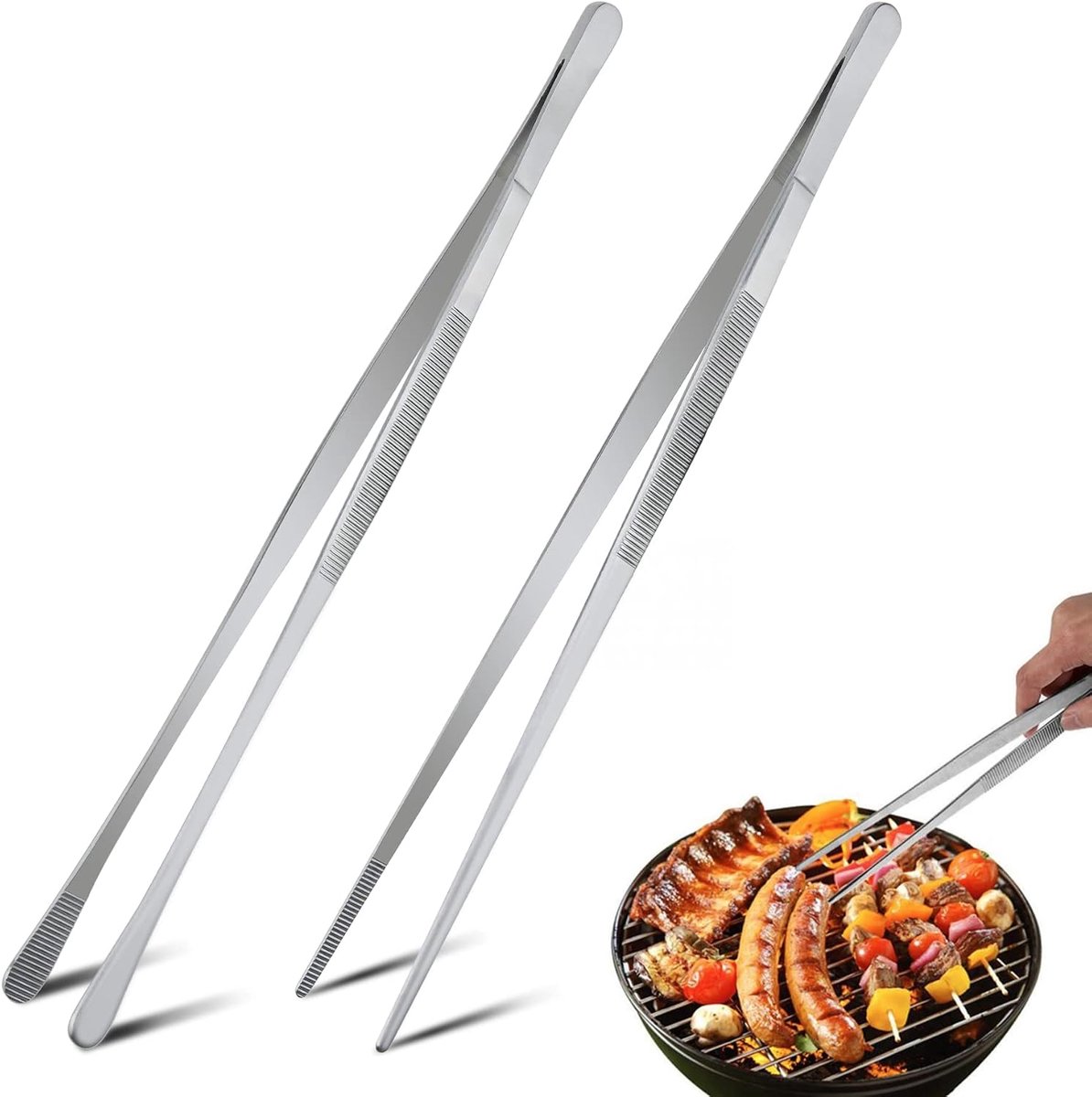 Professionele Keukentang 30 cm - Roestvrijstalen Grilltang met Geribbelde Handvatten - Voedselveilig voor BBQ, Oven en Koken