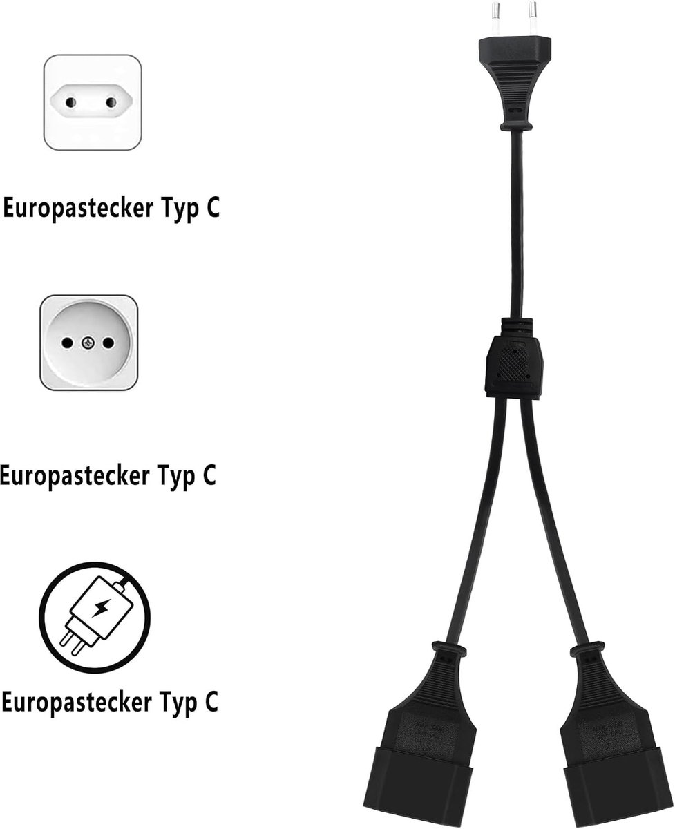Type C plug Euro plug to double type C Euro socket, 90 degrees 2-in-1 Euro power extension cable, extension cable Euro - ShopVlot