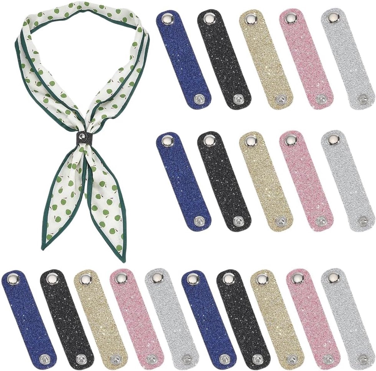 20 STKS 5 Kleuren PU Lederen Pailletten Zijden Sjaal Ring Clips Glitter Westerse Bandana Slides Sluiting Effen Kleur - ShopVlot