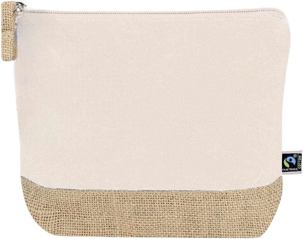 Toilettas 21,5 x 16,5 x 5 cm - katoen en jute - natuurlijk - ideaal voor onderweg - ShopVlot