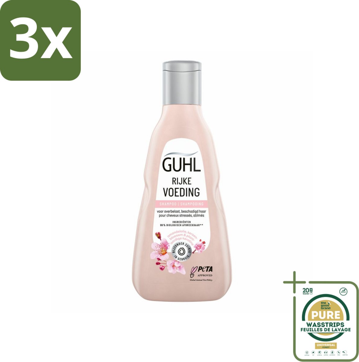 3 x Guhl - Shampoo - Rijke Voeding - 250 ml - Grootverpakking - Voedend Shampoo - Droog Haar - Uitgedroogd Haar - Herstel Haar - Amandelolie