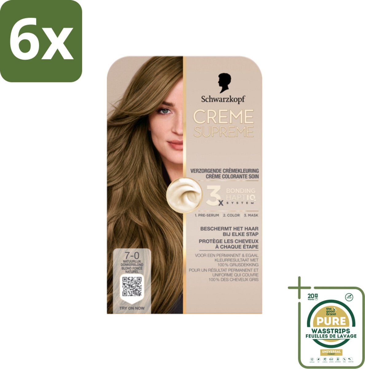 Schwarzkopf - Haarkleuring - Creme Supreme 7-0 - Natuurlijk Donkerblond - 245g - Voordeelverpakking - 6 stuks - Grijsdekking - Haarkleur verzorging