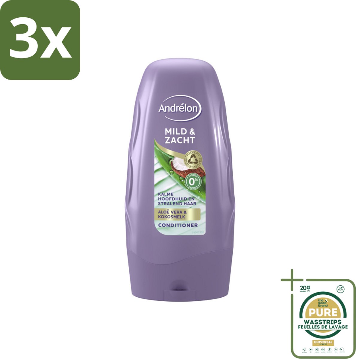 3 x Andrélon - Mild & Zacht - Conditioner - 250 ml - Grootverpakking - Conditioner Voor Gevoelige Hoofdhuid - Zacht Haar - Droge Hoofdhuid - Aloë Vera - Kokosmelk
