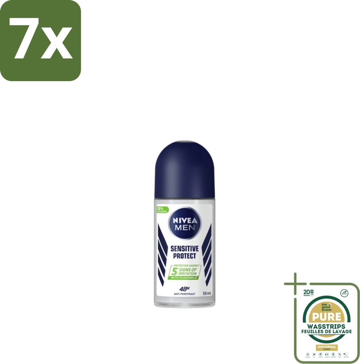 7 x NIVEA MEN - Deodorant Roller - Sensitive Protect - 50 ml - Grootverpakking - Gevoelige Huid - Anti-transpirant - Deodorant Roller - Zweetbescherming - Huidverdraagzaamheid