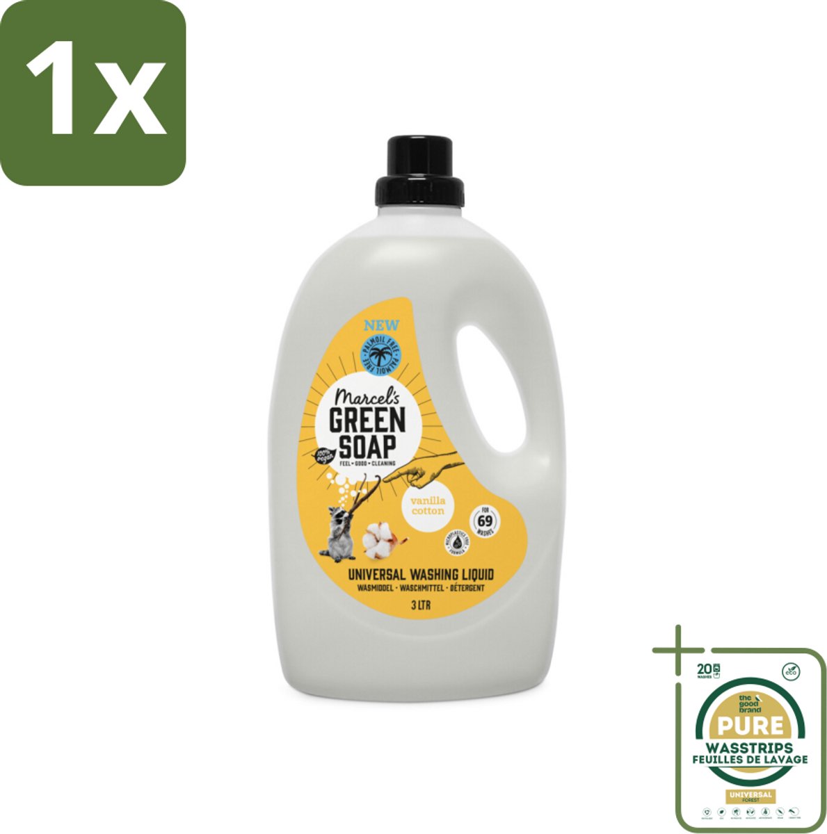 1 x Marcel's Green Soap - Vloeibaar Wasmiddel - Vanille & Katoen - Universeel - Natuurlijk & effectief - 69 Wasbeurten - 3L- Duurzaam Wassen - Microplasticvrij - Biologisch Afbreekbaar - Natuurlijk Wasmiddel - Wasmiddel Voor Witte En Gekleurde Was