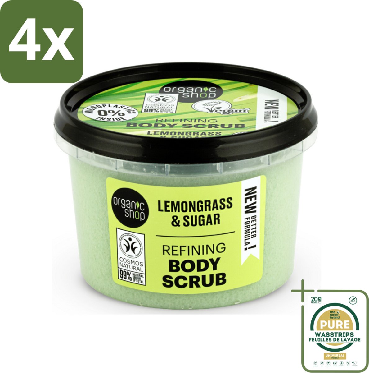 Organic Shop - Body Scrub Lemongrass - Verfrissend en Verzorgend - 250 ml - Voordeelverpakking - 4 stuks - Citroengras Scrub - Natuurlijke Scrub