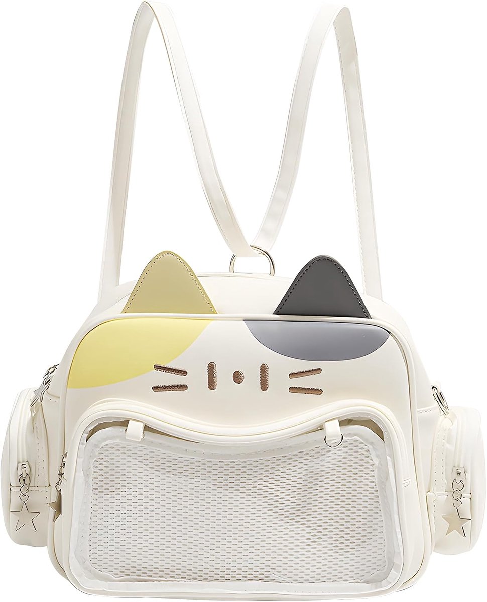 KZQ Kawaii Pin Display Rugzak met Kattenprint - Schouder- en Crossbody Tas, Met Inzetstuk voor Pins, Ideaal voor Anime Verzamelaars (Pins Niet Inbegrepen)