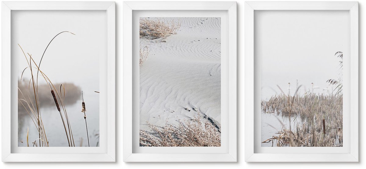 Wallfluent 3-Delige Schilderij Set - Waterplanten, Delicate Zomergezichten - 20 x 30 - Stijlvolle Muurdecoratie - Kantoor - Woonkamer Decoratie