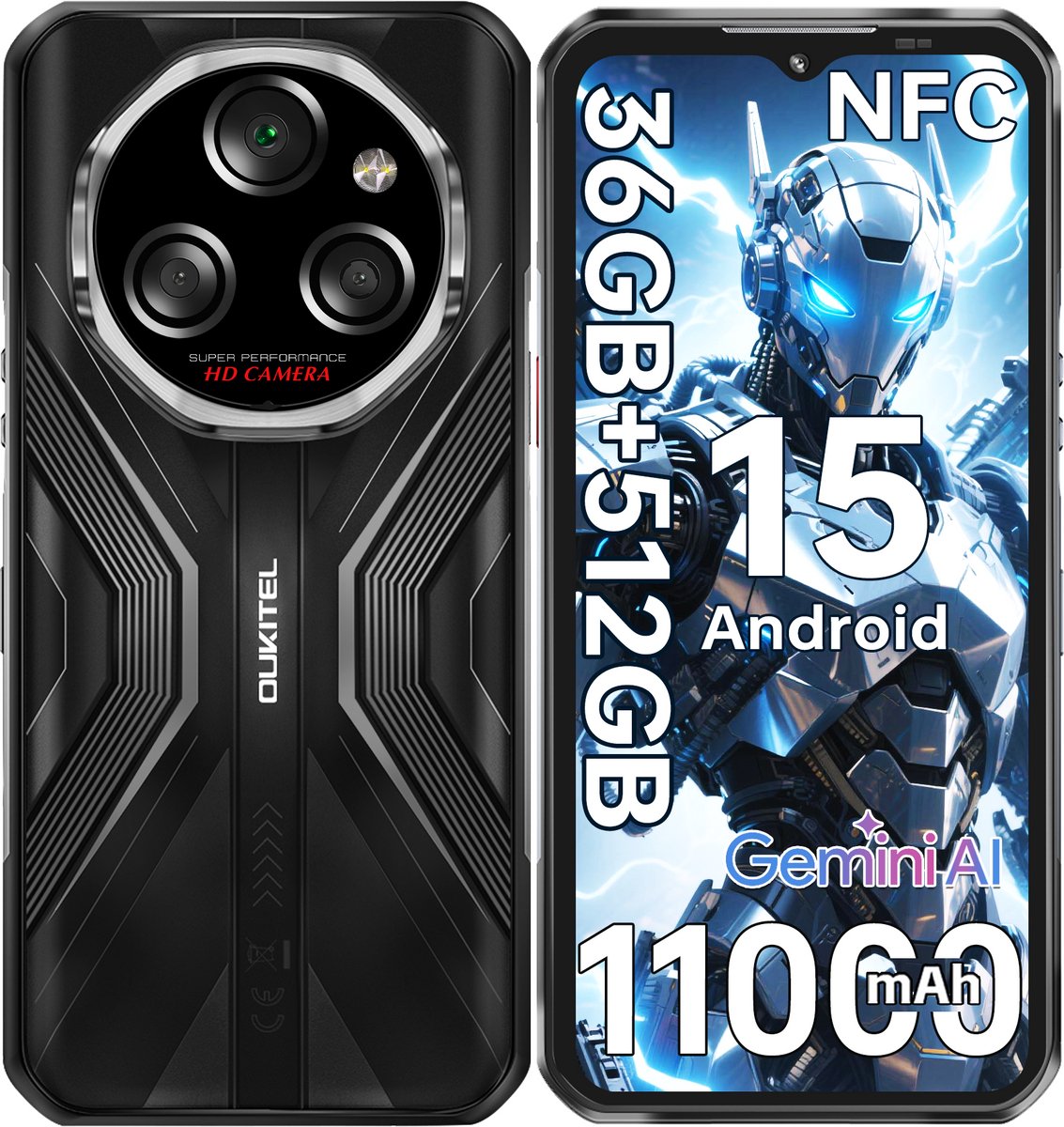 OUKITEL WP55S Smartphone 5G-36 RAM-512 ROM-11000 mAh batterij-6.6 inch HD scherm-64MP camera-NFC-Android15