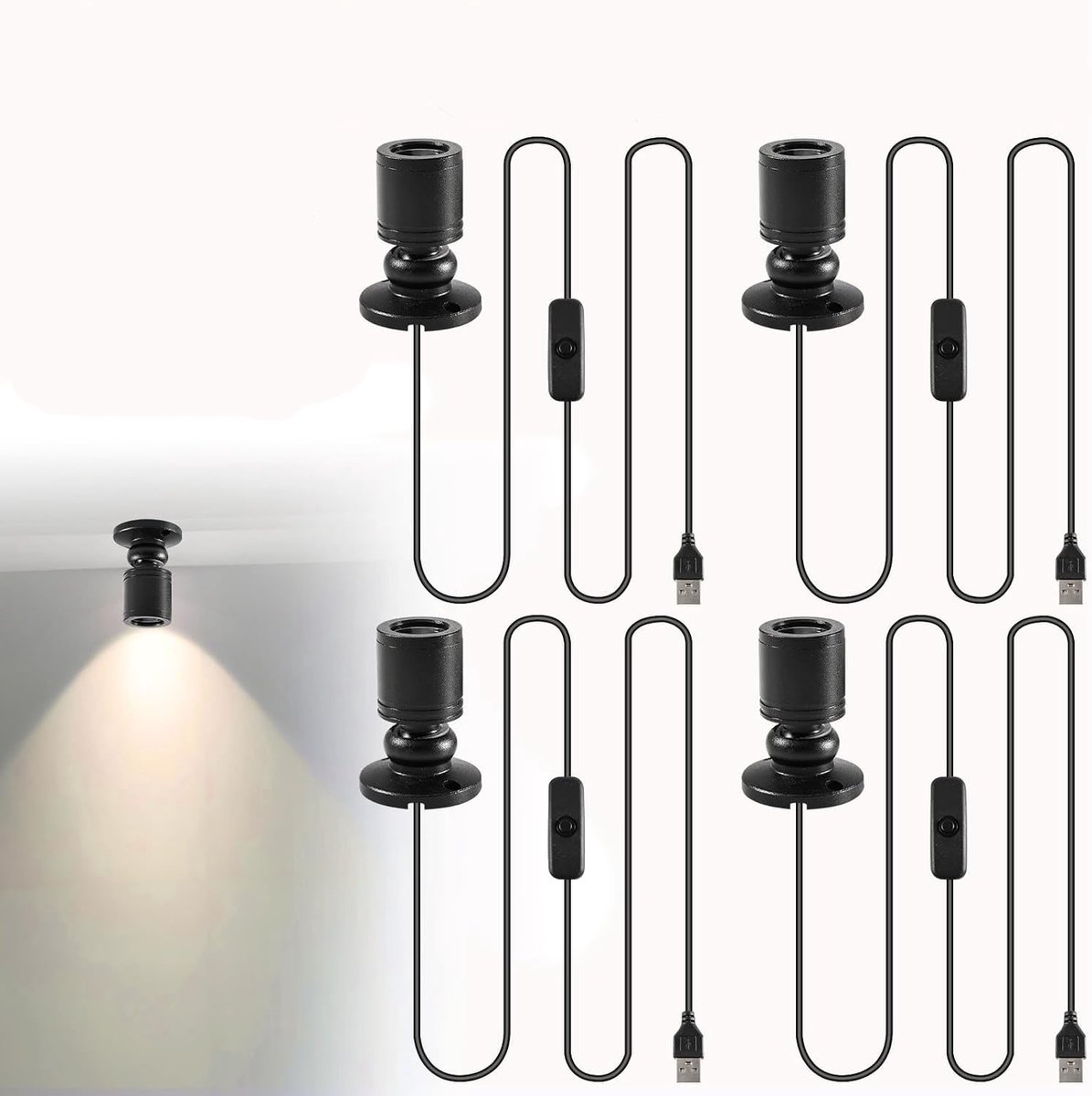 4 stuks mini-led-spots, 5 V, 1 W, aluminium spotlight met schakelaar, led-kastverlichting, accentverlichting, mini-spot licht voor vitrines, sieraden, etalages, modellen