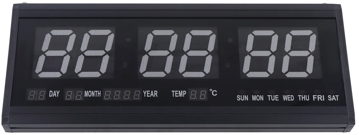 Velori Digitale Wandklok 48x19 cm - LED Klok - Grote Digitale Klok - Kalenderklok - Thermometer - Automatische Dimming - 12/24 Uur - 220V