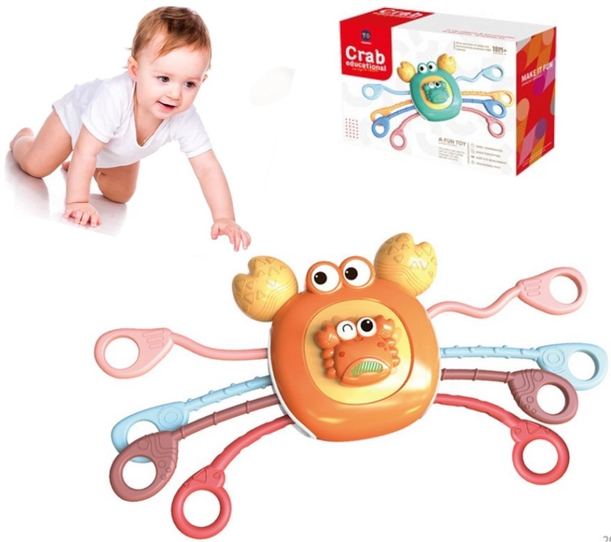 Casalora – Sensorisch Baby Speelgoed Krab – Babybijtstokjes – Baby badspeelgoed – Educatief Activiteitenspeelgoed voor Fijne Motoriek – Reis Speelgoed voor Baby’s & Peuters 6–18 Maanden – Oranje
