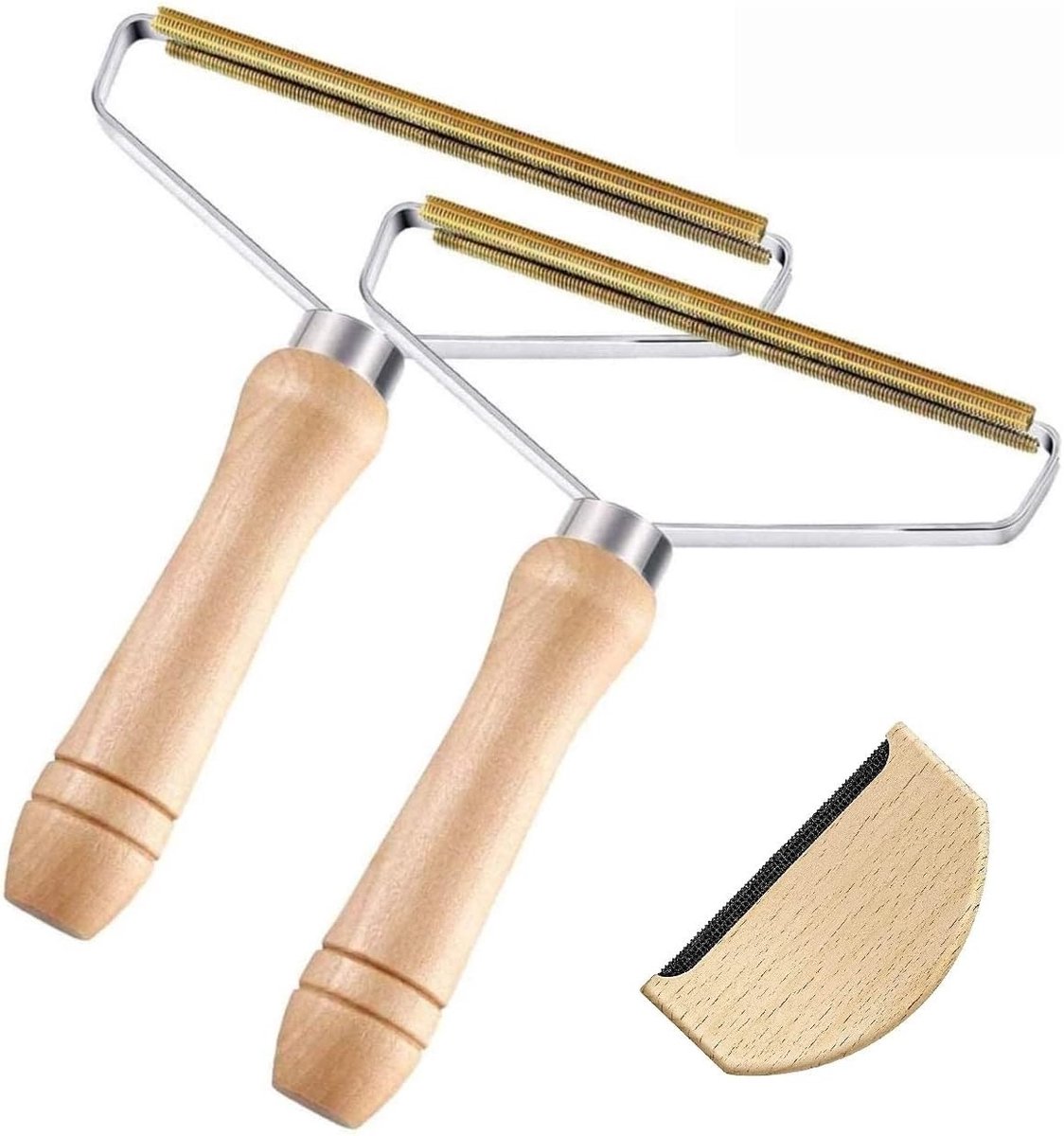 Pluizentondeuse - Houtkleur - Anti-pluisjes scheerset met kam en handborstels - Voor kasjmier en fijne stoffen