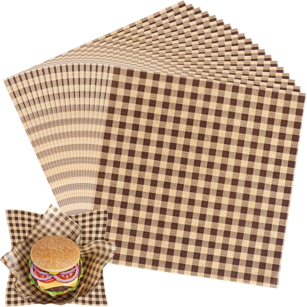 WLLHYF 100pcs Food Wax Paper Sheets 18x18cm in Checkered Deli Sheets, Greaseproof Sheets for Wrapping Sandwiches - ShopVlot