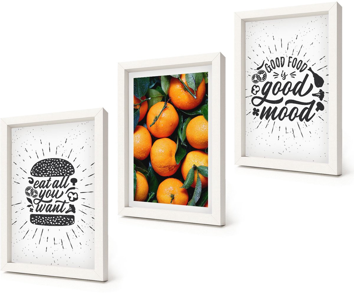 Coloray 3-Delige Schilderij Set - Keukenmotieven en sappige sinaasappels - 20x30 - Stijlvolle Muurdecoratie - Slaapkamer - Wanddecoratie
