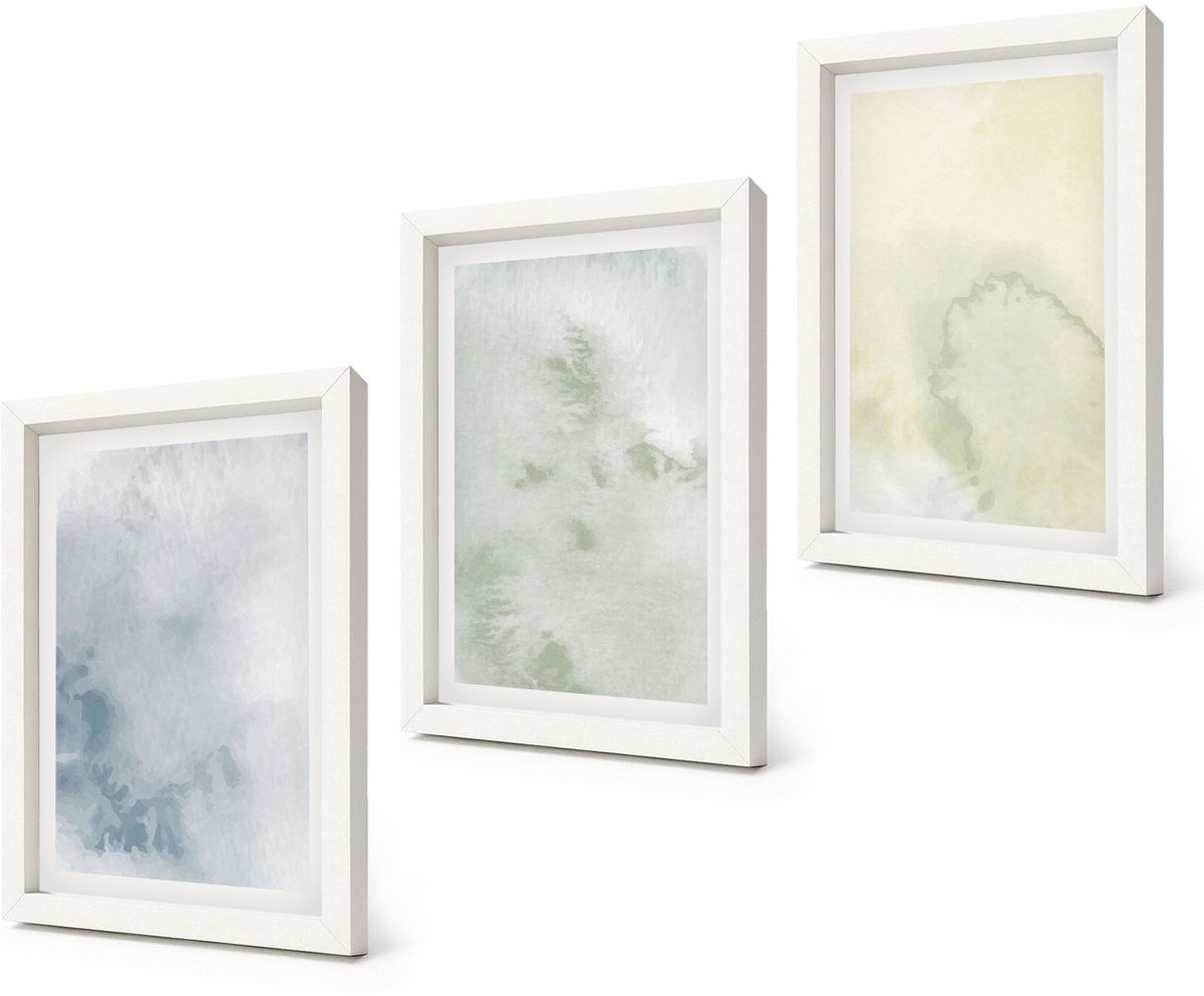 Coloray 3-Delige Schilderij Set - Pastelkleurige aquarelverf op canvastextuur - 20x30 - Muurdecoratie - Wanddecoratie - Hal - Stijlvolle Muurdecoratie