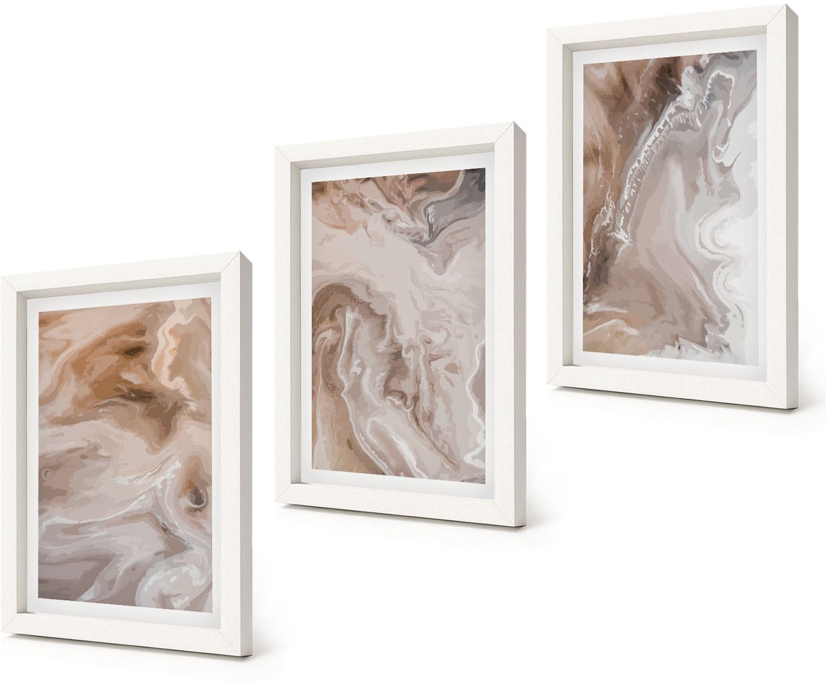 Coloray 3-Delige Schilderij Set - Abstracte marmerpatronen met steenstructuur - 20x30 - Wanddecoratie - Schilderijen Set - Interieur