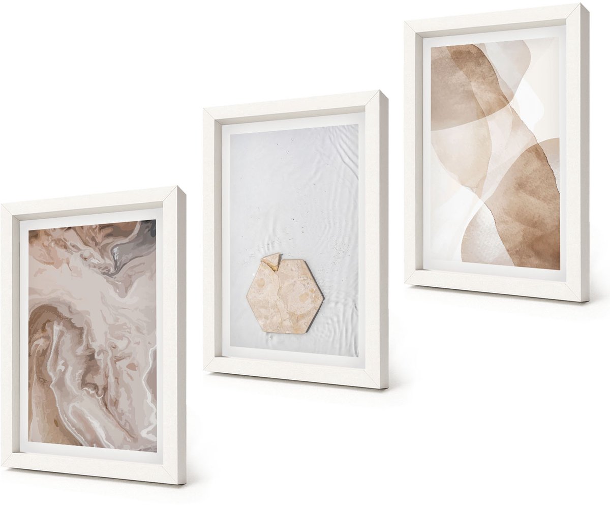 Coloray 3-Delige Schilderij Set - Abstracte vormgeving geïnspireerd door de natuur. - 20x30 - Muurdecoratie - Wanddecoratie - Slaapkamer - Moderne Wanddecoratie