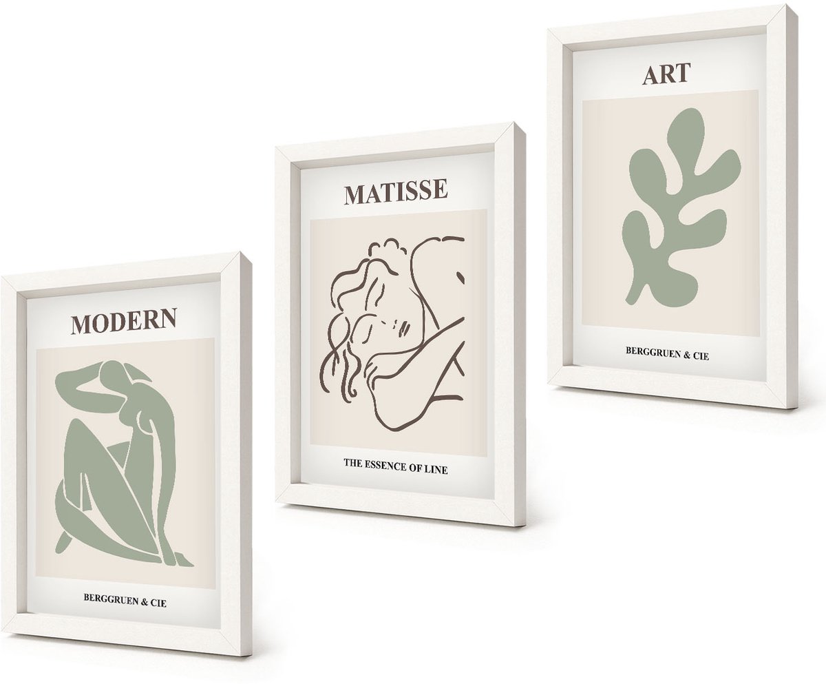 Coloray 3-Delige Schilderij Set - Stijlvolle personages en planten in een minimalistisch ontwerp. - 20x30 - Moderne Wanddecoratie - Woonkamer - Stijlvolle Muurdecoratie