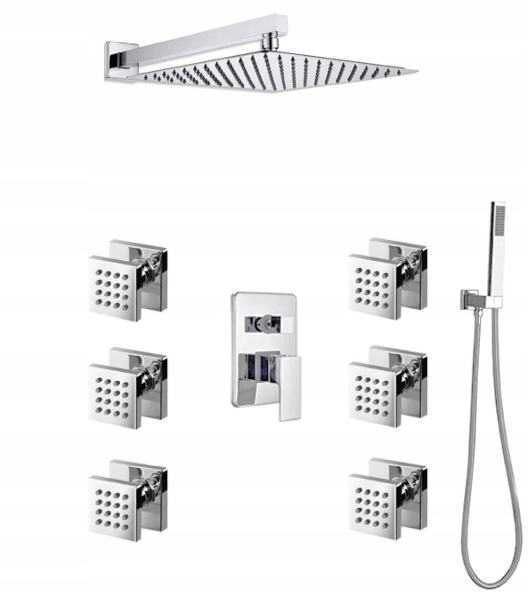 Inbouw Doucheset met Massagedouches, Chroom, 20cm Regendouche