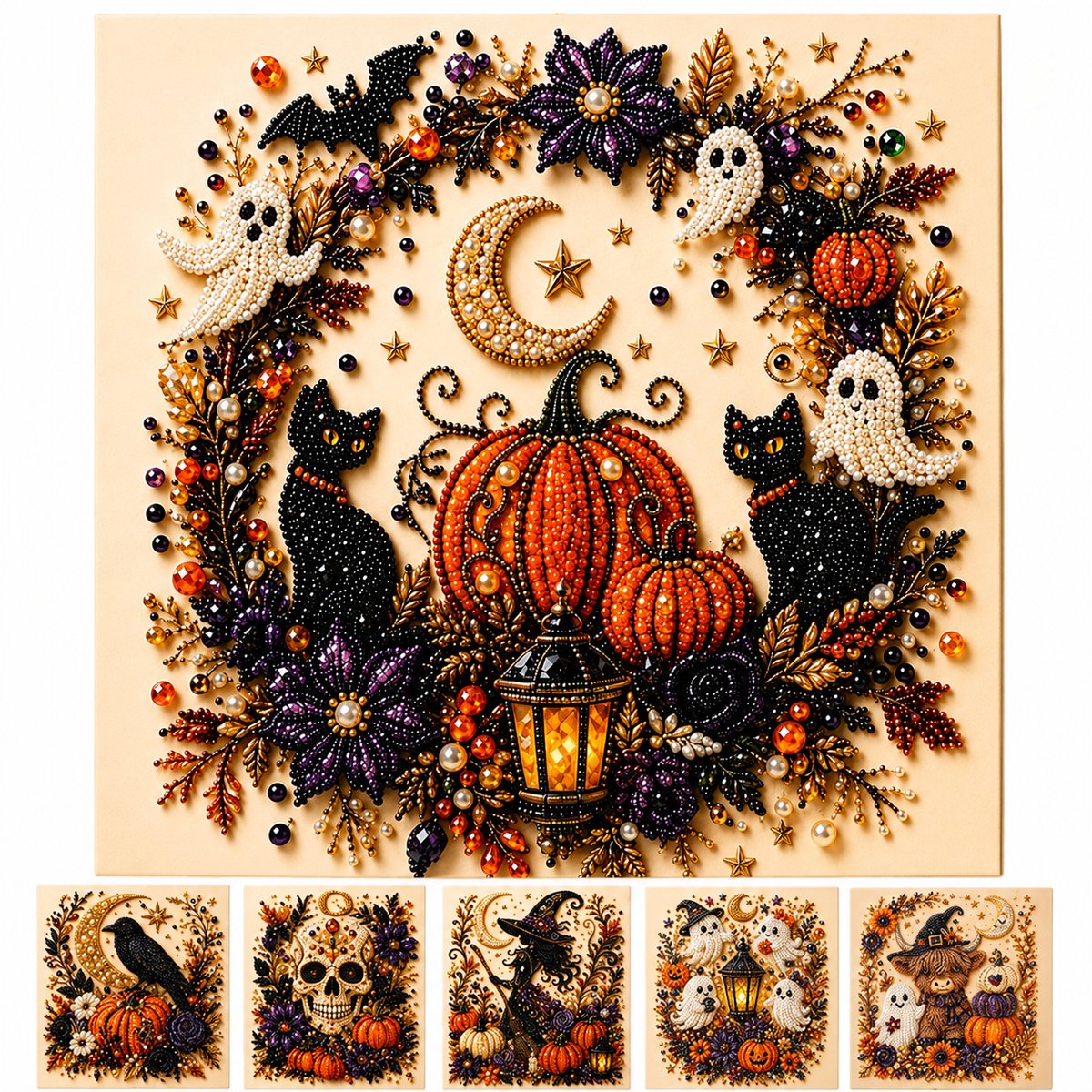 Namajunas - Halloween diamond painting - diamond painting volwassenen - parel diamond painting met lijst - DIY hobby knutsel - Halloween decorations - decoratie - huis decoratie - wanddecoratie - spook - pompoen - herfstdecoratie - cadeau - creatief