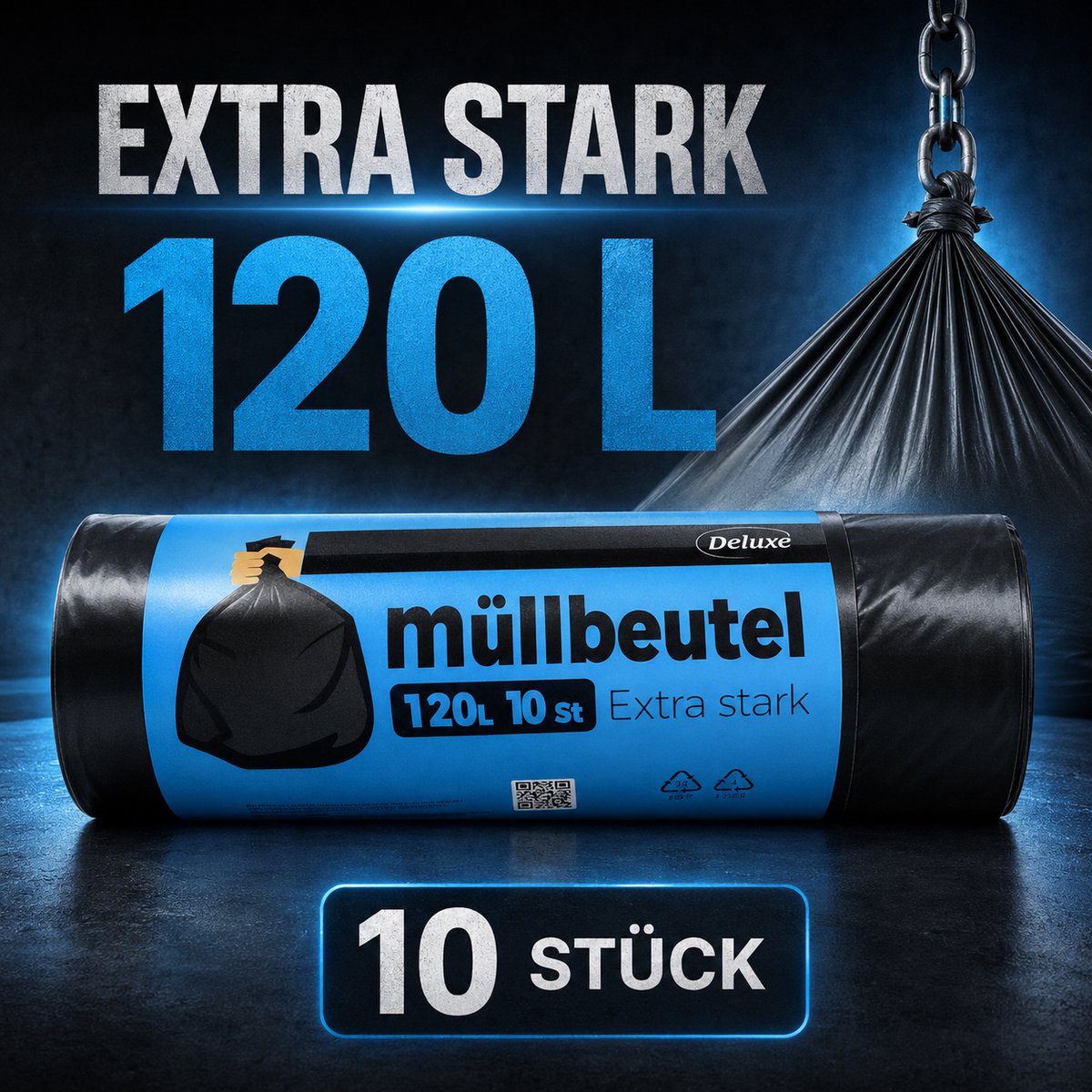 Deluxe Afvalzakken - 120 Liter - Extra Sterk - 10 Stuks - Zwart