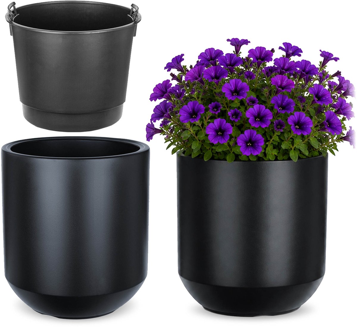 KADAX Bloempot met binnenpot, plastic sierpot vorstbestendig voor bloemen en planten, staand antraciet 39x44cm