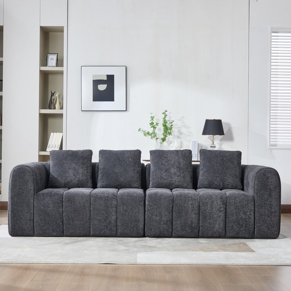 Modulaire 2-delige hoekbank - Geschikt voor woonkamer en slaapkamer - 260 cm, 3-4 personen - Donkergrijs - Hoogdicht schuim, geen montage - Zachte fluweel stof, diepe zit van 54 cm