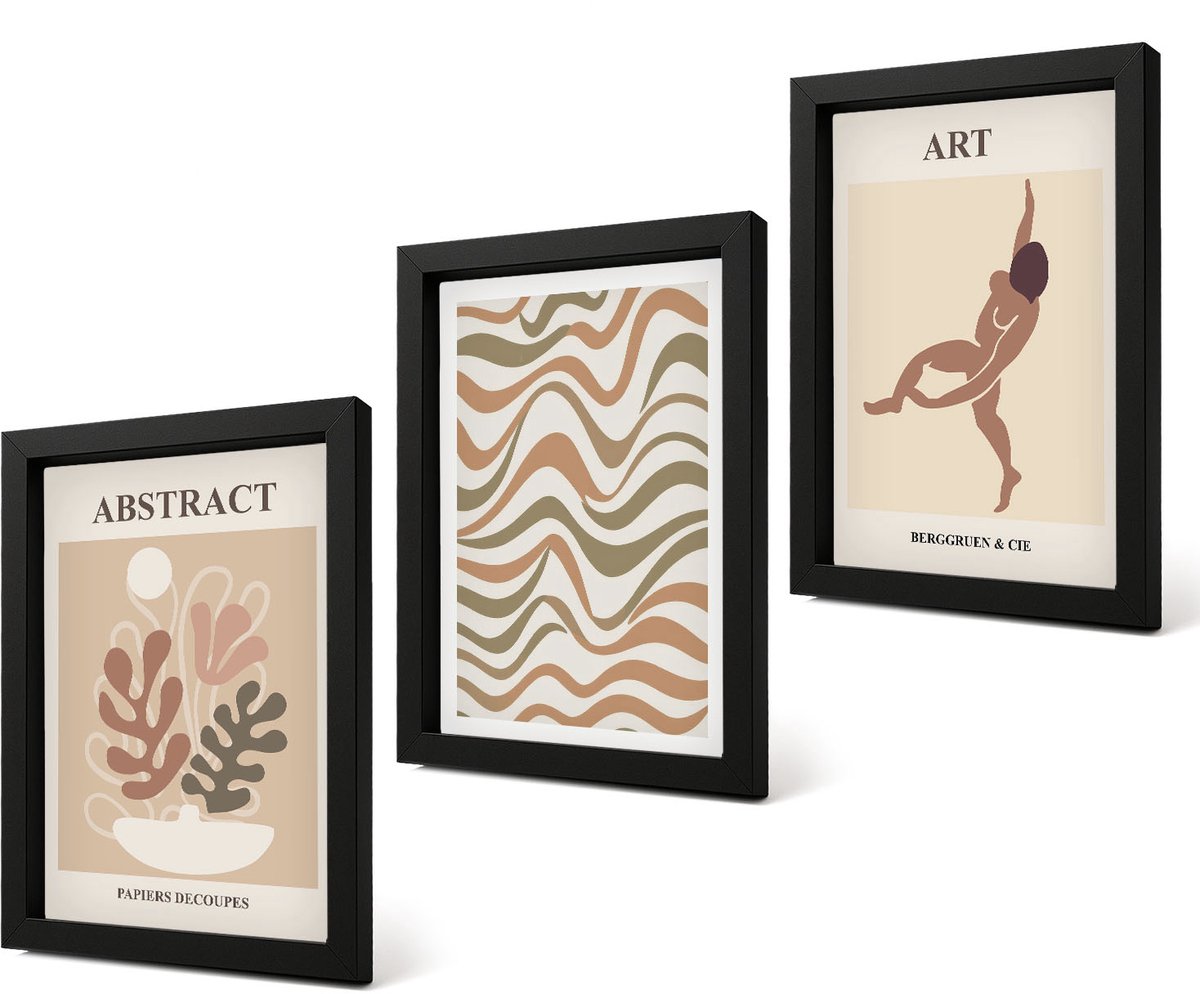 Coloray 4-Delige Schilderij Set - Matisse Boho Abstracte Vormen en Patronen - 20 x 30 cm - Decoratieve Muurdecoratie - Slaapkamer - Interieur Decoratie