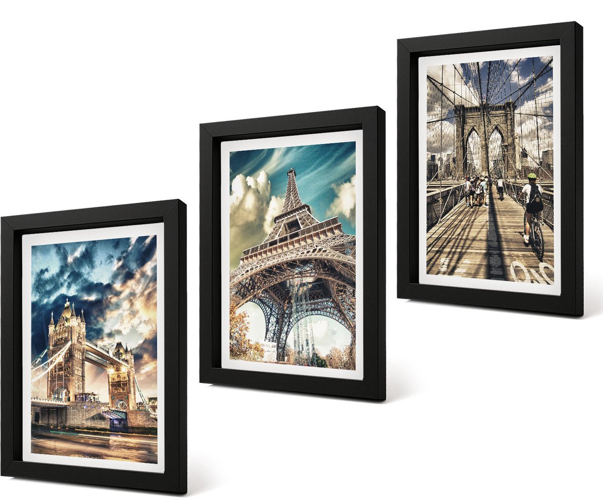 Coloray 4-Delige Schilderij Set - Bruggen en torens in Europese steden - 20 x 30 cm - Muurdecoratie - Wanddecoratie - Slaapkamer