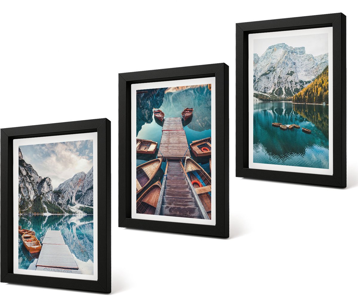 Coloray 4-Delige Schilderij Set - Meer met houten steigers en bergen - 20 x 30 cm - Decoratieve Muurdecoratie - Slaapkamer - Decoratieve Schilderijen