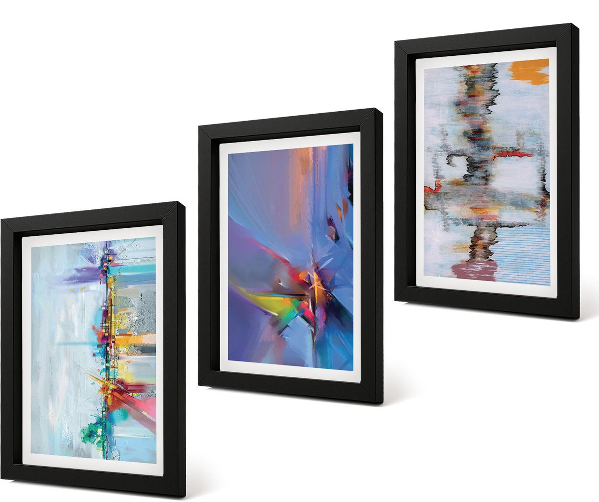 Coloray 4-Delige Schilderij Set - Abstracte composities in schilderstijl - 20 x 30 cm - Moderne Wanddecoratie - Slaapkamer