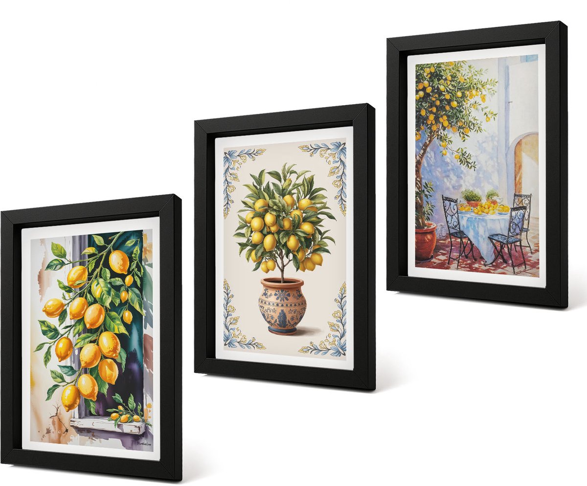 Coloray 4-Delige Schilderij Set - Citroenbomen en -fruit in een zonnig landschap - 20 x 30 cm - Moderne Wanddecoratie - Slaapkamer