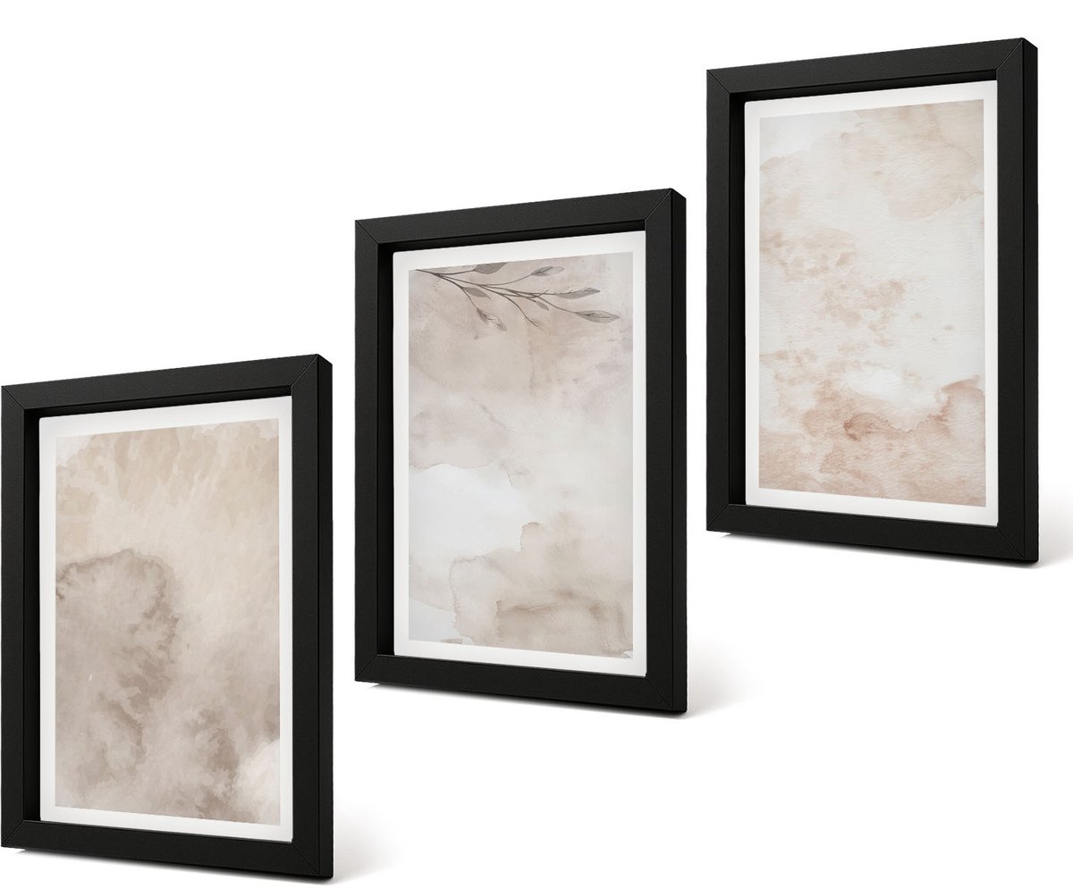 Coloray 4-Delige Schilderij Set - Textuur van gemorste aquarelverf in boho-stijl - 20 x 30 cm - Moderne Wanddecoratie - Woonkamer - Stijlvolle Muurdecoratie