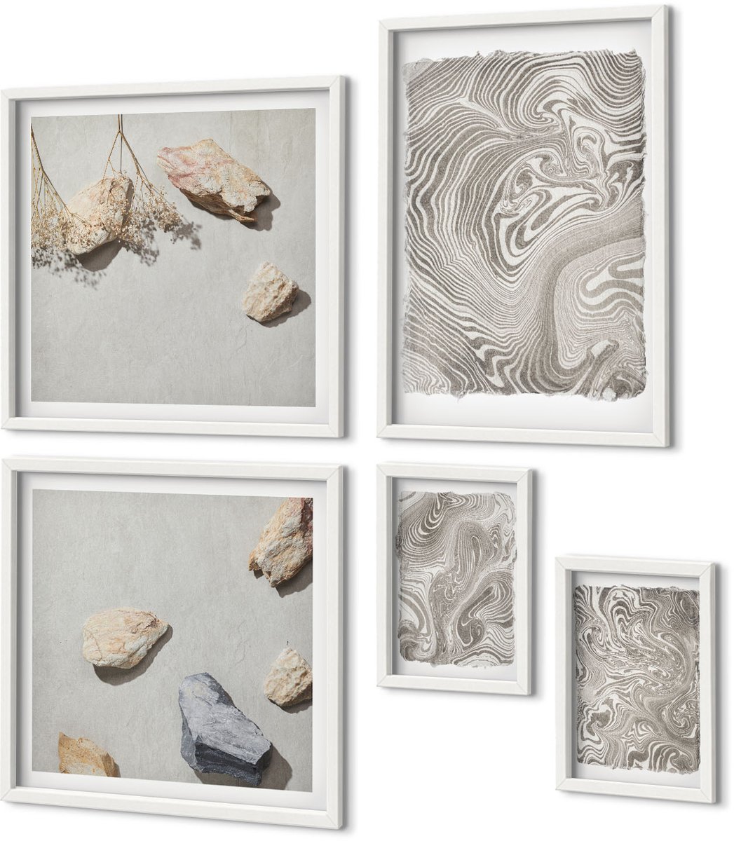 Coloray 5-Delige Schilderij Set - Abstracte Schilderkunst Met Moderne Vormen - 50 x 50 cm, 20 x 30 cm En 40 x 60 cm - Wanddecoratie - Muurdecoratie - Moderne Interieurdecoratie - Decoratieve Schilderijen