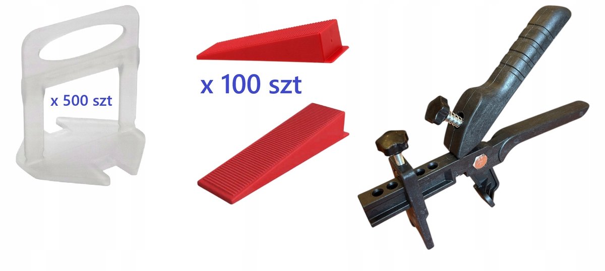 Tegel nivelleersysteem 1,5 mm: 500 clips, 100 wiggen, tang