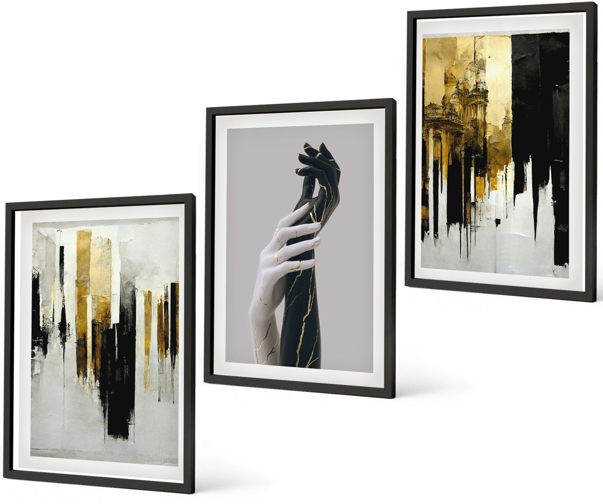 Coloray 3-Delige Schilderij Set - Abstracte Schilderpatronen En Twee Handen - 40 x 60 cm - Moderne Wanddecoratie - Woonkamer - Decoratieve Schilderijen