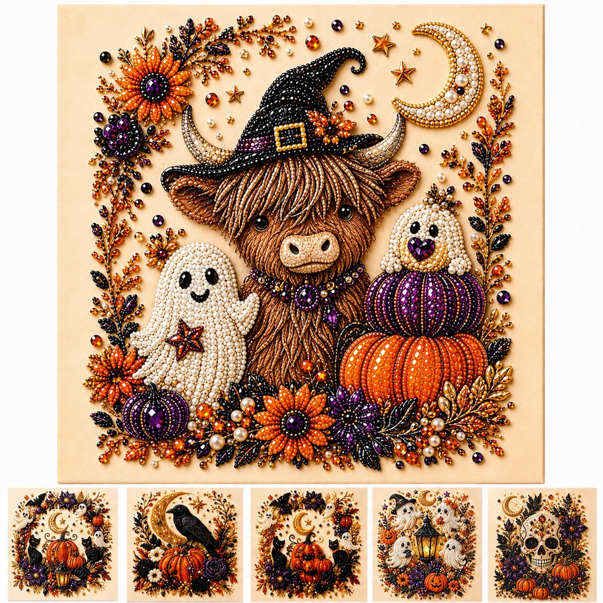 Namajunas - Halloween diamond painting - diamond painting volwassenen - parel diamond painting met lijst - DIY hobby knutsel - Halloween decorations - decoratie - huis decoratie - wanddecoratie - spook - pompoen - herfstdecoratie - cadeau - creatief