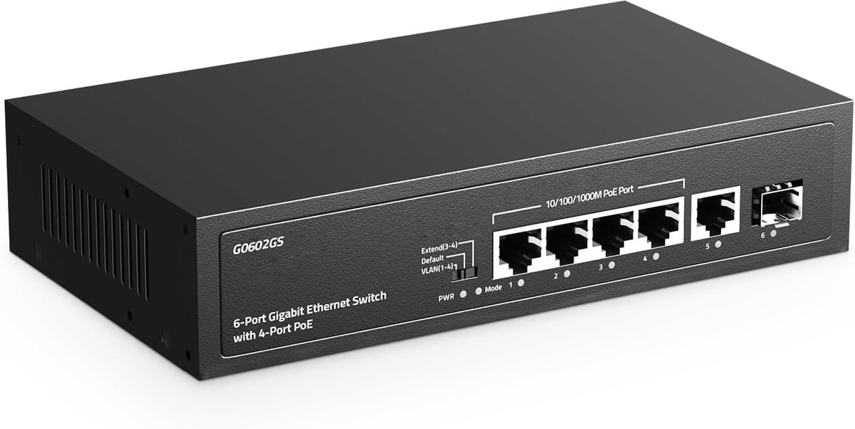 YuLinca 6 Port Gigabit PoE Switch, 4 PoE 1 Uplink 1 SFP, 100/1000Mbps, IEEE802.3af/at, Maximum 65W, Port-Based VLAN - ShopVlot