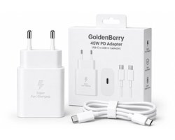 GoldenBerry 45W Universele USB-C Snellader – Super Fast Charging – Power Delivery (PD) 3.0 – PPS – Geschikt voor Samsung, iPhone, iPad & Laptop – USB-C naar USB-C Kabel 1 Meter-Wit